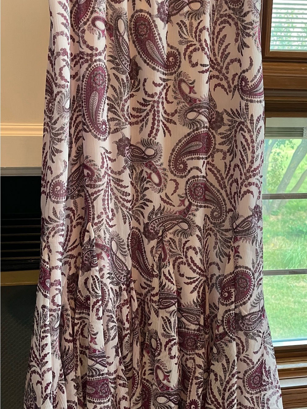 LOFT Cream Maxi Skirt with Plum Paisley Print